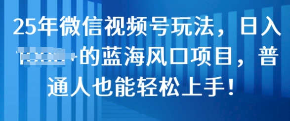 25年微信视频号玩法，日入几张的蓝海风口项目，普通人也能轻松上手!-创业项目网