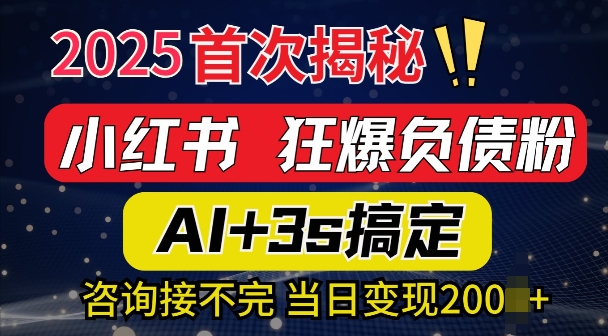 2025引流天花板：最新小红书狂暴负债粉思路，咨询接不断，当日入多张-创业项目网