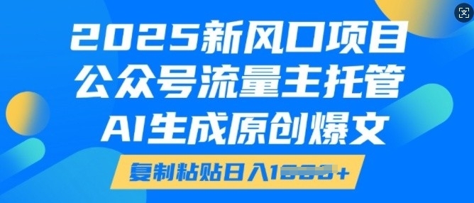 2025新风口项目，公众号流量主托管，AI生成原创爆文，复制粘贴日入多张-创业项目网