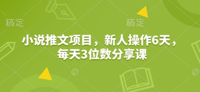 小说推文项目，新人操作6天，每天3位数分享课-创业项目网