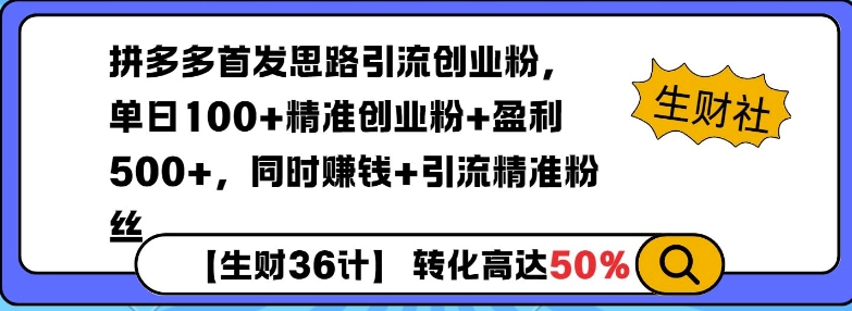 拼多多无敌思路引流创业粉，无脑矩阵开店，同时挣钱+引流精准粉丝-创业项目网