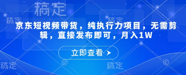 京东短视频带货，纯执行力项目，无需剪辑，直接发布即可，月入1W-创业项目网