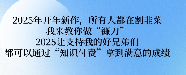 2025年开年新作，所有人都在割韭菜，我来教你做“镰刀” 2025让支持我的好兄弟们都可以通过“知识付费”拿到满意的成绩-创业项目网