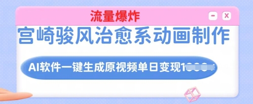 宫崎骏风治愈系动画制作，AI软件一键生成原创视频流量爆炸，单日变现多张，详细实操流程-创业项目网