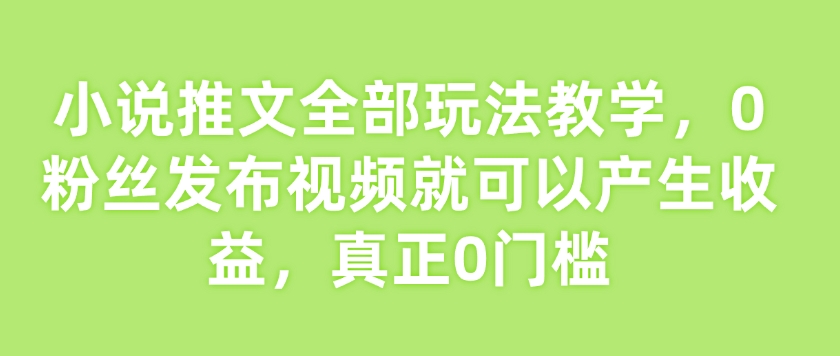 小说推文全部玩法教学，0粉丝发布视频就可以产生收益，真正0门槛-创业项目网