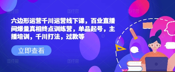 六边形运营千川运营线下课，百业直播间爆量真相终点训练营，单品起号，主播培训，千川打法，过款等-创业项目网