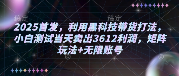 2025首发，利用黑科技带货打法，小白测试当天卖出3612利润，矩阵玩法+无限账号-创业项目网