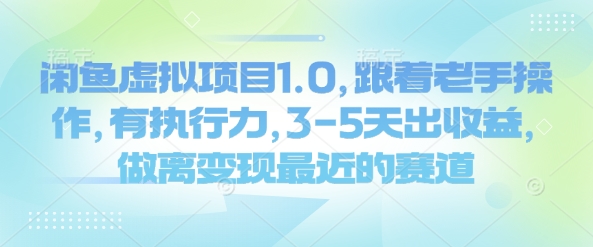 闲鱼虚拟项目1.0，跟着老手操作，有执行力，3-5天出收益，做离变现最近的赛道-创业项目网