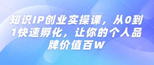 知识IP创业实操课，从0到1快速孵化，让你的个人品牌价值百万-创业项目网