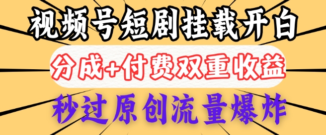 2025视频号短剧内测挂载开白权限，分成+付费双重收益，秒过原创流量爆炸，小白有手就会-创业项目网