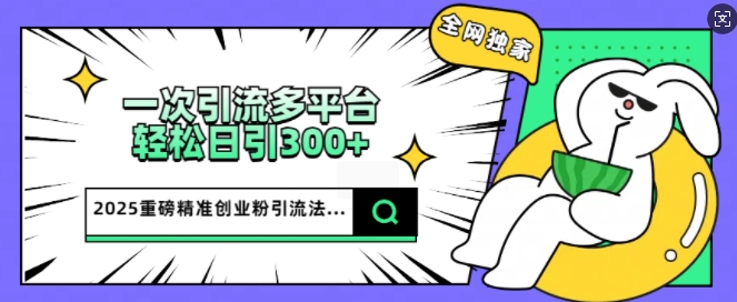 2025重磅全网独家引流法，一次多平台，轻松日引300+精准创业粉-创业项目网