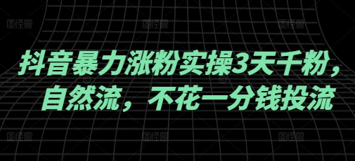 抖音暴力涨粉实操3天千粉，自然流，不花一分钱投流，实操经验分享-创业项目网