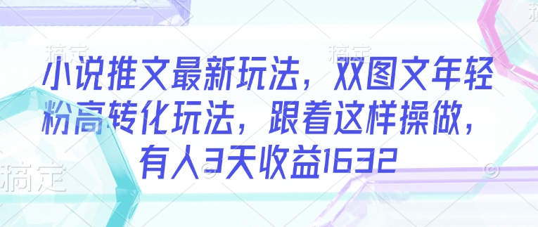 小说推文最新玩法，双图文年轻粉高转化玩法，跟着这样操做，有人3天收益1632-创业项目网