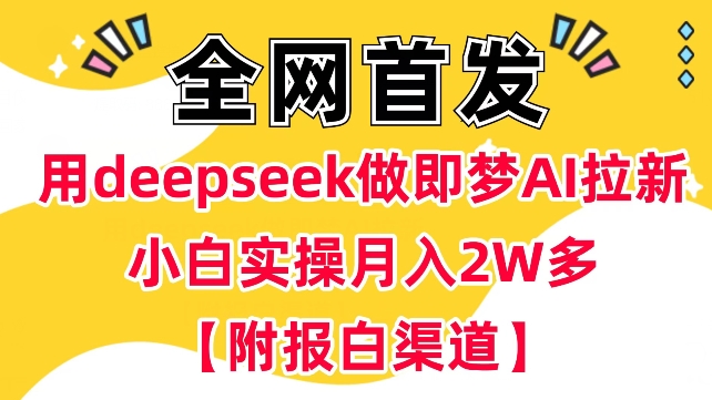 用deepseek做即梦Ai拉新 小白实操月入过W+【附报白渠道】-创业项目网