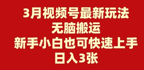 3月视频号最新玩法，无脑搬运，新手小白也可快速上手，日入300+-创业项目网