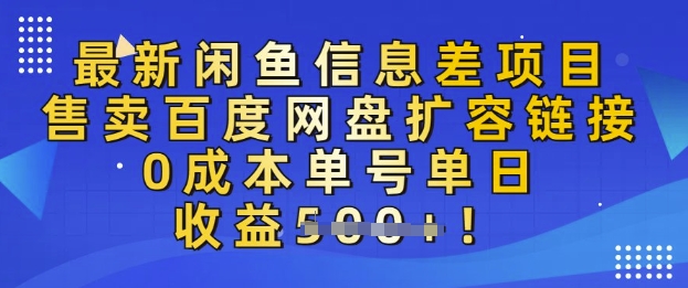 最新闲鱼信息差项目，售卖网盘扩容，0成本，单号单日收益多张-创业项目网