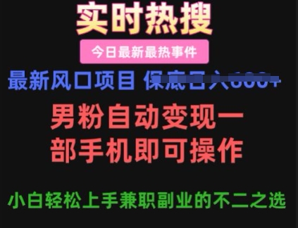 最新风口项目，男粉自动变现，一部手机即可操作，小白轻松上手，兼职副业的不二之选-创业项目网