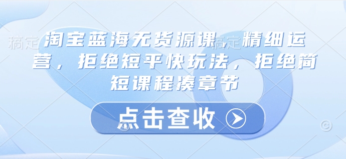 淘宝蓝海无货源课，精细运营，拒绝短平快玩法，拒绝简短课程凑章节-创业项目网