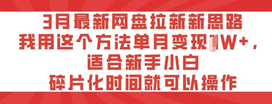 3月最新网盘拉新新思路，我用这个方法单月变现过W+，适合新手小白，碎片化时间就可以操作-创业项目网