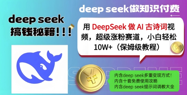 用DeepSeek做AI古诗词视频，超级涨粉赛道，小白轻松涨粉10W+(保姆级教程)-创业项目网