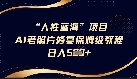 人性蓝海AI老照片修复项目保姆级教程，长期复购，轻松日入500+-创业项目网