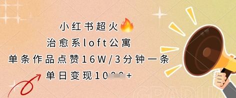 小红书超火的治愈系loft公寓，单条作品点赞16W，3分钟一条，单日变现数张-创业项目网
